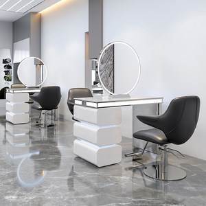 Miroir de maquillage LED rond en acier inoxydable, miroir de coiffeuse double face pour salon, miroir de studio capillaire, station de beauté moderne - Product Image 2