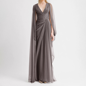 sachin and babi light blue dress Grey Chiffon Evening Gown
