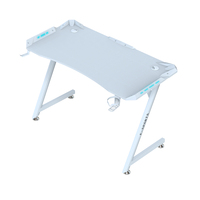 Bureau Gaming avec Lumières LED RGB, Grand Bureau PC Gaming en Forme de Z avec Plateau en Fibre de Carbone pour Joueur