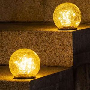 Outdoor Waterproof <b>Garden</b> Pathway Lamp Decor Warm & RGB Lights Crackled Design Solar Yard Backyard Light - Product Image 1