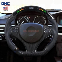 Volant en fibre de carbone véritable avec LED pour BMW E90 E93 328i 335i manuel E92 M3, ligne rouge/tricolore/tout cuir, en stock aux États-Unis