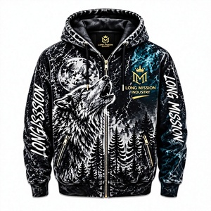 Sweat-shirt à capuche zippé pour homme Long Mission, 100% coton, molleton tricoté respirant, coupe classique, vêtements décontractés pour l'hiver - Product Image 1