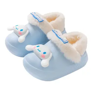 Sanrioed Anime Kawaii Cinnamoroll Kids Cotton Slippers Fall And Winter Cute Indoor Warm Plush Cotton Shoes
