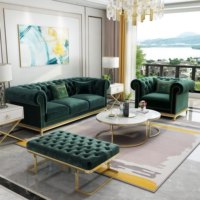 Ensemble de canapés Chesterfield modernes en velours vert de luxe, configuration 3+2+1, pour villas, sous-sols et salons, capitonnés