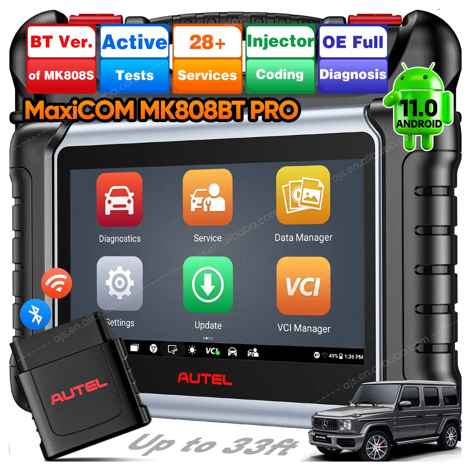 Autel MaxiCOM MK808BT PRO 28+ Services All Systems OBD2 Car Scanner Diagnostic Tool Level-up of MK808BT MK808 MK808S MX808