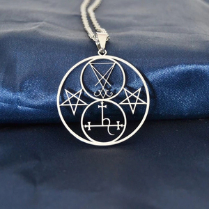 Collana con Pendente Classico a Doppia Sigillatura di Lucifero/Lilith in Acciaio Inossidabile con Catena a Maglie, Amuleto Talismano Satanico Luciferoiano - Product Image 2