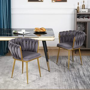 <span class=keywords><strong>Chaise</strong></span> de salle à manger moderne <span class=keywords><strong>avec</strong></span> pieds en métal fantaisie, accoudoirs et assise en velours français – Convertible pour la maison, l'hôtel ou l'appartement - Product Image 3