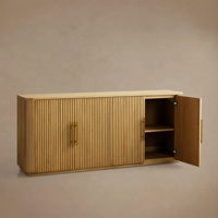 Buffet en chêne américain moderne et transfrontalier, taille personnalisable, 4 portes cannelées, meuble de rangement de luxe artisanal en bois massif, credenza imposante