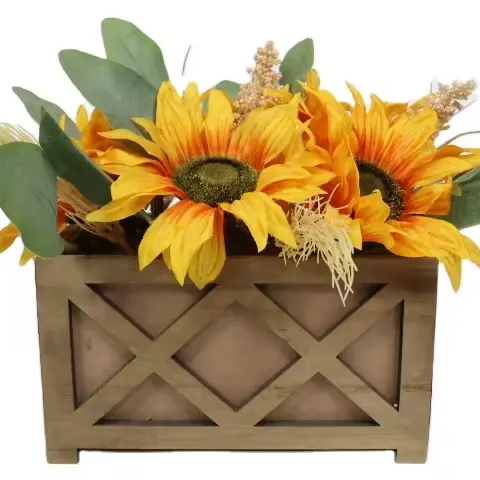 Sunflower Chrysanthemum Wooden Box Artificial Plant Harvest Festive Ornament Tabletop Decoration Farm Autumn Event Exhibition
