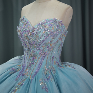 ชุดเดรสสีฟ้าสำหรับงาน Quinceanera ประดับลูกไม้ ปักเลื่อมวิบวับ ผ้าออร์แกนซ่า เปิดไหล่ สำหรับงาน Sweet 16 รุ่น Dy6831 - Product Image 6