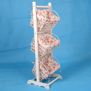 Wooden <b>Storage</b> Rack With Floral <b>Baskets</b> 36x36x106cm Standing Type Bedroom Organizer - Product Image 3