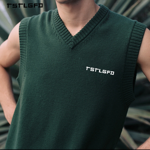 Camiseta sin Mangas Personalizada para Hombre, Cuello en V, Tejido de Punto, Color Verde Oscuro Sólido, Corte Regular, para Marcas de Moda Minimalistas de Marca Privada - Product Image 2