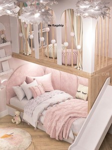 Lit superposé en bois massif pour jumelles Princess, lit inférieur pleine largeur 1350 mm, lit enfant personnalisé, design épuré, multifonctionnel - Product Image 3