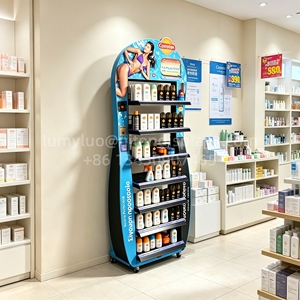 Metal Floor Display <b>Stand</b> With Casters Multi‑Layer Movable Retail Skincare Display Rack - Product Image 3