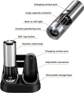 Nouveau moulin à poivre rechargeable en acier inoxydable, moulin à sel et à poivre électrique automatique avec support rechargeable - Product Image 3