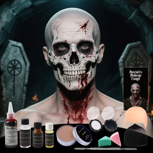 Kit de Maquillaje Profesional para <span class=keywords><strong>Halloween</strong></span> GP, Pintura de <span class=keywords><strong>Esqueleto</strong></span> Blanca y Negra con Cera para Cicatrices, Gel de Sangre Falsa, Heridas Realistas de Silicona - Product Image 1