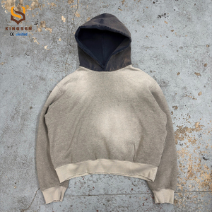 เสื้อฮู้ดครอปผู้ชาย ผ้าฝ้าย แต่งผ้าแบบแพทช์เวิร์ค ทูโทน ทรงวินเทจ ซันเฟด ลุคย้อนยุค ฟอกสีแบบแอซิดวอช - Product Image 3