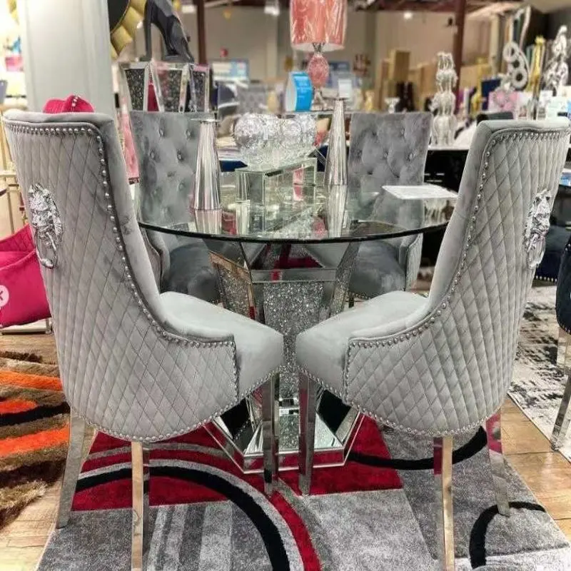 Foshan yeni iyi mobilya modern basit tasarım gümüş cam yemek masası ev yemek seti