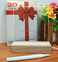 Tableau mémo acrylique LED 3D DIY acrylique vierge avec base en bois rectangulaire lampe veilleuse Base en bois avec stylo effaçable