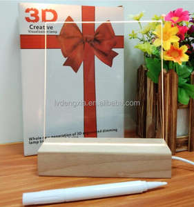 แผ่นบันทึกข้อความอะคริลิคสำหรับเขียน3D แบบทำมือพร้อมฐานไม้สี่เหลี่ยมผืนผ้าโคมไฟกลางคืนฐานไม้พร้อมปากกาลบได้ - Product Image 4