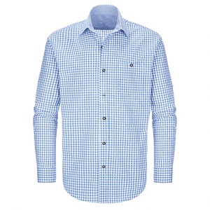 Chemise Lederhosen bavaroise traditionnelle personnalisable OEM, bleu et blanc, 100 % coton, motif uni, coupe régulière, longue et respirante - Product Image 1