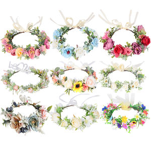 Nueva Diadema Redonda con Tiara de Flores Estilo Princesa Hada para Mujer, Accesorios para el Cabello de Novia Ajustables, Coronas de Tela y Plástico - Product Image 1