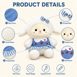 ตุ๊กตา<span class=keywords><strong>แกะ</strong></span>นุ่มสีฟ้าลายทางพร้อมโบว์ <span class=keywords><strong>แกะ</strong></span>ขนฟูนุ่มมีจมูกรูปหัวใจ เหมาะสำหรับเป็นของขวัญสำหรับเด็กเล็ก - Product Image 2