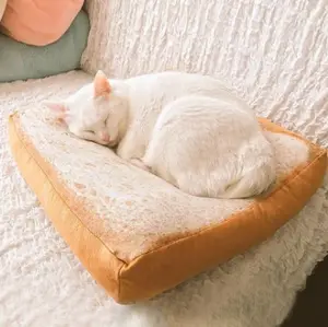 고양이 토스트 슬라이스 빵 쿠션 애니메이션 토스트 애완 매트 베개 귀여운 고양이 침대 부드러운 고양이 베개 만화 캐릭터 애완 동물 침대
