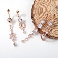 Anneaux de nombril pour femmes 14G anneaux de ventre en acier chirurgical fleur coeur blanc zircon cubique balancent anneaux de nombril