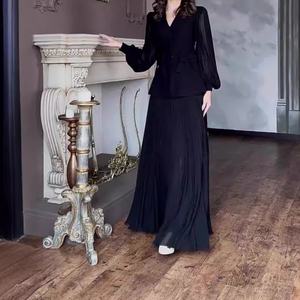 Neue Damen einfarbig elegante Langarm Schleife Shirt Rock 2-teiliges Set Sehe Fashion - Product Image 2