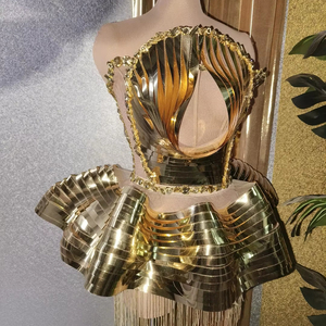 Performance <span class=keywords><strong>Costume</strong></span> Night Club Bar <span class=keywords><strong>Femme</strong></span> Miroir Réfléchissant Scarabaeidae Gland Robe Chanteur Modèle Spectacle Dames Costumes De Fête - Product Image 1