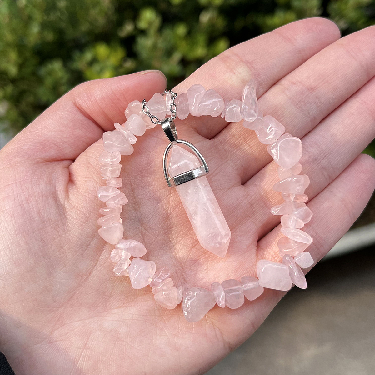 Ensemble de bijoux en quartz rose 2 pièces