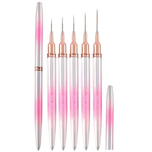 Factory Outlet Nylon Hair Acrylic Nail Brush Electroplating Dazzling Pink Metal Handle Nail Art Liner Brushes