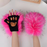 Gants longs en peluche à griffes de bête, accessoires de jeu de rôle d'Halloween, en fausse fourrure moelleuse et duveteuse, à doigts apparents, griffes de chat, pour fête et usage décontracté