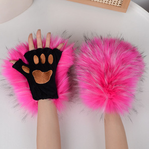 Long Plush Beast <b>Claw</b> <b>Gloves</b> Halloween Role-playing Props Fluffy Furry Faux Fur Leaky Finger Cat <b>Claw</b> Party Casual - Product Image 5