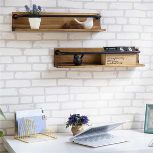Wall Mounted Solid Wood <b>Shelf</b> With Cast Iron <b>Bar</b> Kitchen Storage Rack Rectangle Shape Customizable Color And Size - Product Image 5