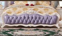 Meubles de chambre à coucher de style français antique de luxe sur mesure, lit double en bois massif sculpté de style européen, lit de mariage en cuir, lit royal taille king