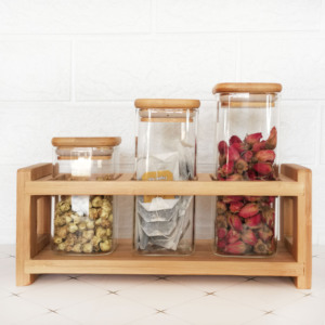 Đa chức năng vuông Gia vị container gia vị Jar 3 cái Glass gia vị Jar Set với tre giá - Product Image 3