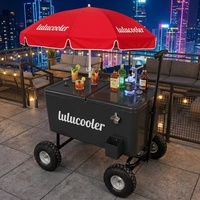 Glacière portable en métal de 75 L grande capacité, design chariot à glace vintage pour fêtes et voyages, chariot glacière 80 QT avec parapluie