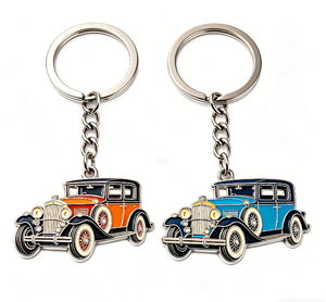 Custom Metal Enamel Vintage Car Key Chain Racing Car <b>Keyring</b> Silver <b>Ring</b> Chain Promotional Gift - Product Image 1