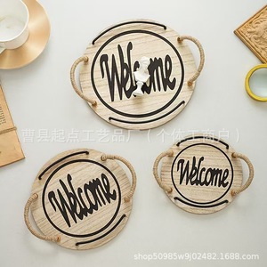 Starting Point Wooden <b>Round</b> <b>Serving</b> <b>Tray</b> With Handle For Tea Fruit Snack Dessert 1221 - Product Image 2