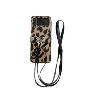 Mobile Phone Case 2024 Vintage Leopard Print For Samsung Zflip5 Phone Galaxy Flip3/4 Fold Flip Cross Body Protective Case