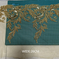 Tissu en dentelle de polyester florale brodée de perles de cristal, de paillettes et de strass, bordure de style européen-américain pour mariage