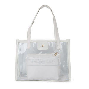 Large capacity waterproof clear plastic recycled pvc tote bag shopping bag black white with button