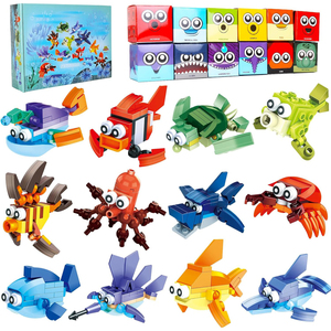 Ensemble de blocs de construction sur le thème du monde marin avec petites et moyennes particules pour enfants, jouet éducatif à assembler, cadeau de vacances, cadeau de fête - Product Image 1