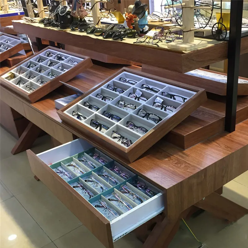 Kainice Sunglass Mobile Display Kiosk Floor Standing Display Counter Stand For Optical Glass Store Fixture By Wood And Metal