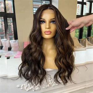 <span class=keywords><strong>Parrucca</strong></span> Frontale in Pizzo Monofilamento Ondulata Media Marrone <span class=keywords><strong>Scuro</strong></span> Balayage con Capelli Umani Remy per Base in Pizzo HD Senza Colla - Product Image 1