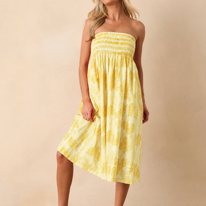 Robe midi plissée sans bretelles à imprimé plage été 2026, robe hawaïenne personnalisée en lin et coton - Product Image 5