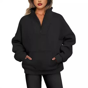 Sudadera con capucha de forro polar para mujer OEM, con cremallera, cuello alto, corte holgado, para otoño e invierno, ropa de calle, con logo serigrafiado. - Product Image 1