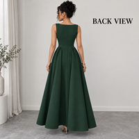 Robe longue pour femme en gros, tissée lisse, jupe plissée, sans manches, col rond, taille ajustée, jupe ample, robe longue trapèze
